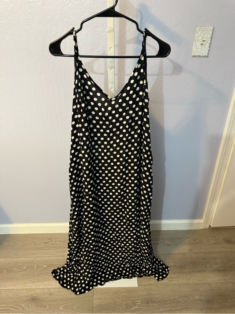 Zanzea Black and White Polka Dot Maxi Slip Dress with Spaghetti Straps